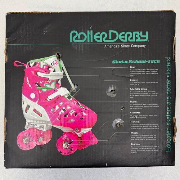 Roller Derby Adjustable Roller Skate Model 1972M Youth Girl Size 12-2 White Pink - Picture 10 of 12